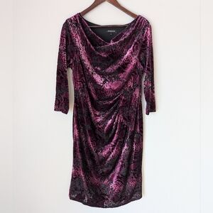 Jessica Purple Velvet Burnout Cowl Neck 3/4 Sleeve Womens Size 14 Witchy Evening